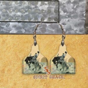 Rodeo Cowboy Bucking Horse Cow Tag Earrings